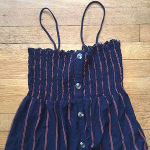 AEO American Eagle blue orange stripe Smocked Button Front Babydoll Top small